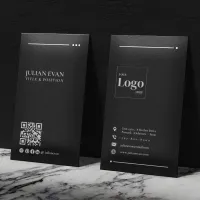 Modern Black Professional LinkedIn QR Code Business Card