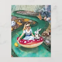 Alice and the White Rabbit retro collage art Postcard