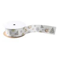 Winter Gold and Silver Pine Tree Satin Ribbon