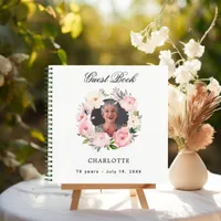 Guest book birthday white photo florals