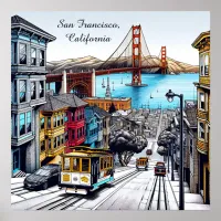 San Francisco, California Comic Book Style Art Poster