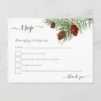 Winter Foliage Pine Cones Christmas Wedding RSVP Postcard