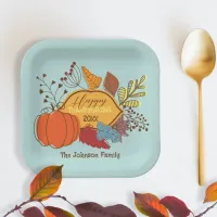 Fall-Themed Leaves Berries Pumpkin Thanksgiving  Paper Plates