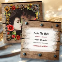 Red Metal Flowers Steampunk Personalized Wedding Save The Date