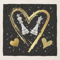 Gold Hearts King and Queen Chess Pieces on Black | Scarf