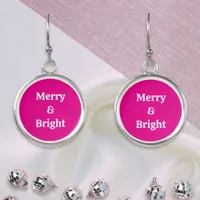 Stylish Festive Pink Merry & Bright Christmas Earrings