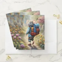 Cute mouse boy on his way to school,personalized  pocket folder