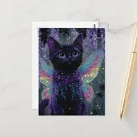 Adorable Funny Cute Black Cat Fairy Postcard