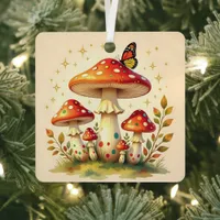 Cottage Core Vintage Mushrooms Personalized Metal Ornament