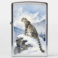 A Snow Leopard on Snowy Peak Personalized Zippo Lighter