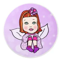 Purple Fairy Red Haired Ceramic Knob