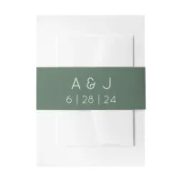 Monogram Retro Olive Green Wedding Invitation Belly Band