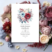 Light Blue, Dusty Blue and Burgundy Floral Wedding Invitation