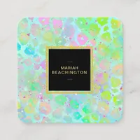 ** Bold Colorful Abstract Animal AP93  Neon Gold Square Business Card