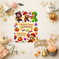 Playful Orange Cartoon Halloween Birthday Card