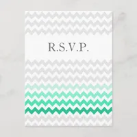 Mod chevron mint green Ombre wedding rsvp Invitation Postcard