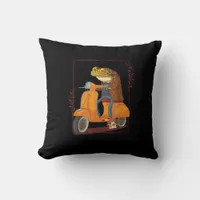Frog  Scooter Mushroom Goblincore Academia Aesthet Throw Pillow