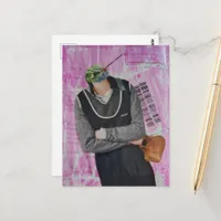 Surreal Hummingbird Headed Woman Collage Postcard
