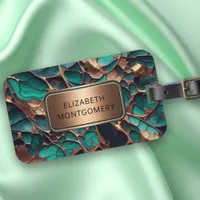 Abstract Teal and Gold with Bronze Nameplate Luggage Tag