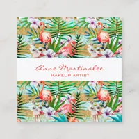 Pink  Flamingo Tropical Square Business Card