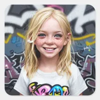 Tribal Kids | Smiling Little Blonde with Freckles Square Sticker