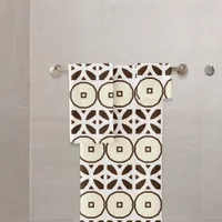 Creamy White and Brown Mosaic Geometric Pattern Bath Towel Set