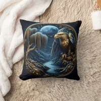 Eagle Perched on Branch Under Moonlit Sky Throw Pillow