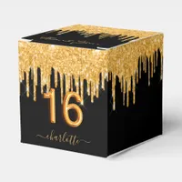 Sweet 16 black gold glitter drips thank you favor boxes