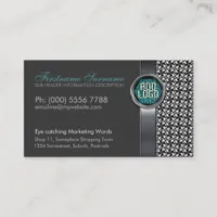 Sleek Metallic Silver Black w/ Logo Business Cards