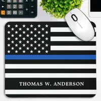 Police Officer Personalized Thin Blue Line Mouse Pad