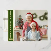 Collage 4 Photos Merry Christmas Red Family Gold Foil Holiday Card