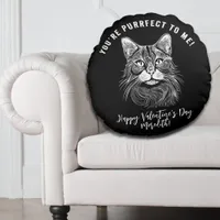 personalized Valentines black&white purrfect cat  Round Pillow