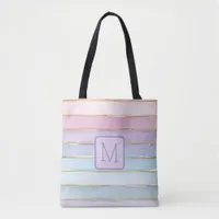 Wide Stripe Purples Color Block Monogram Tote Bag