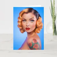 Vintage Pinup Rose Tattoo Birthday Card