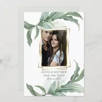 Save the Date | Modern Elegant Tropical Leaves Invitation