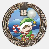 North Pole Elf Full Moon Christmas Classic Round Sticker