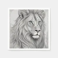 Elegant Lion Themed Animal Line Art Decorative Napkins