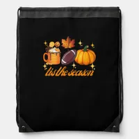 Tis The Season Pumpkin Leaf Latte Fall Thanksgivin Drawstring Bag