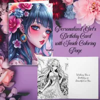 Pretty Anime Girl with Blue Eyes Girl's Birthday Card