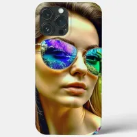 Beautiful Girl with Sunglasses Reflection Flowers iPhone 13 Pro Max Case