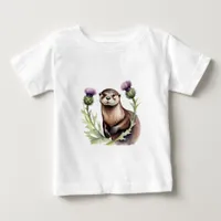 Watercolor Otter and Thistles Baby T-Shirt