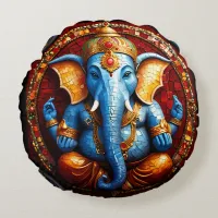 Cute Ganesh Blue Elephant God  Round Pillow