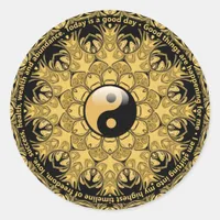 Life Balance Daily Affirmation Gold Black Mandala Classic Round Sticker