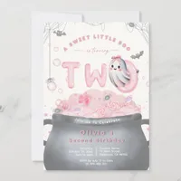 A Sweet Little Boo Is Turning Two Pink Birthday Invitation