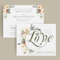 Budget Winter Floral Just Love Wedding Invitation
