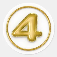 Gold Balloon Number 4 Round Sticker