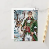 Handsome blond man and a Christmas Reindeer Postcard