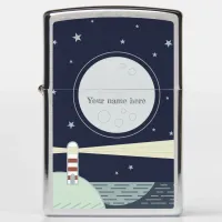 Minimalist lighthouse with moon and stars zippo lighter