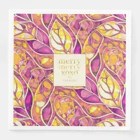 Magenta Gold Christmas Merry Pattern#21 ID1009 Paper Dinner Napkins