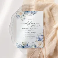 Elegant Modern Geometric Dusty Blue Floral Wedding Invitation